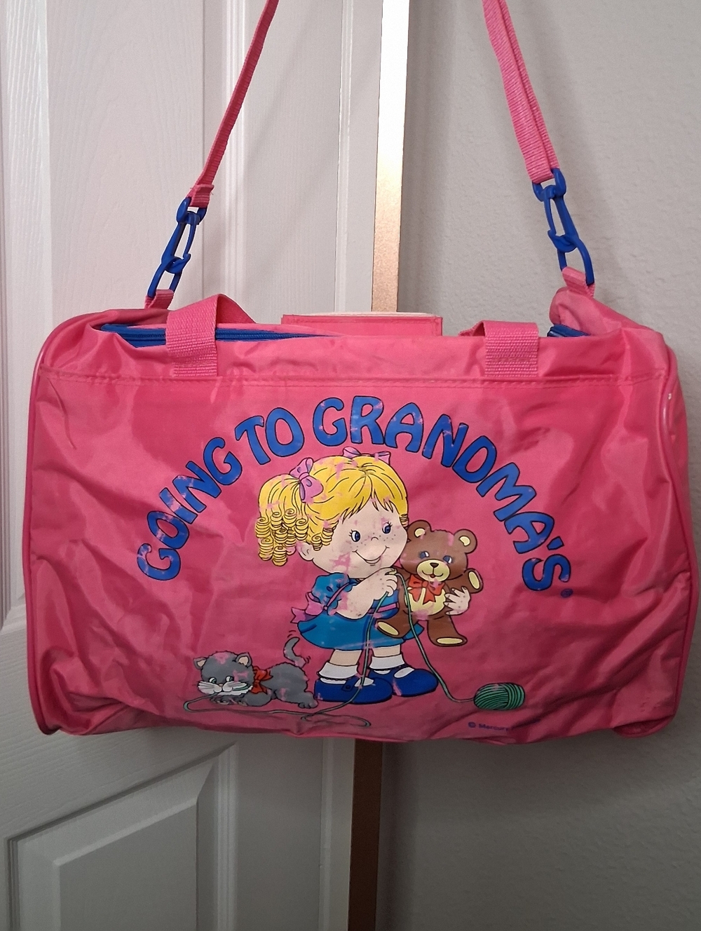 Vintage 80s Going To Grandmas Pink Childrens Duffel Back